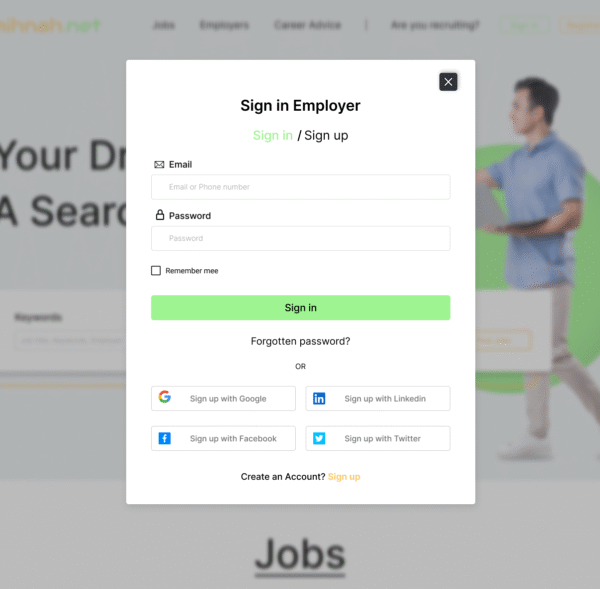 Jobseekers sign in page Jobseekers sign in page